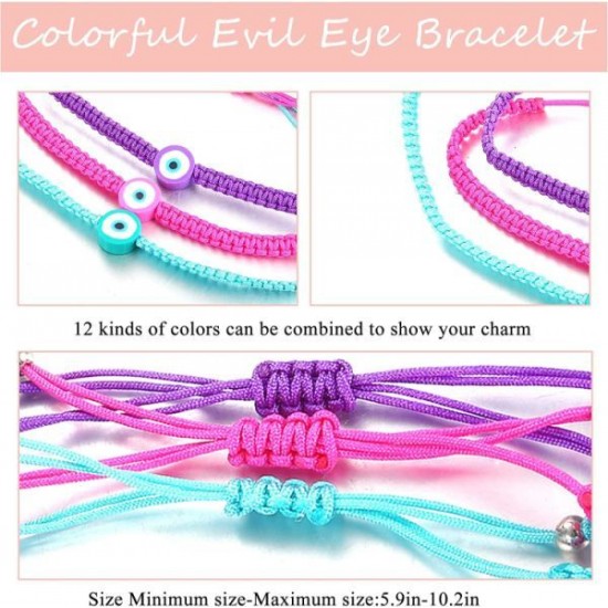 12pcs Colorful Evil Eye Bracelet Mexican Bracelets Hand Bracelet Protection Hamsa Bracelets Anklets For Women Men